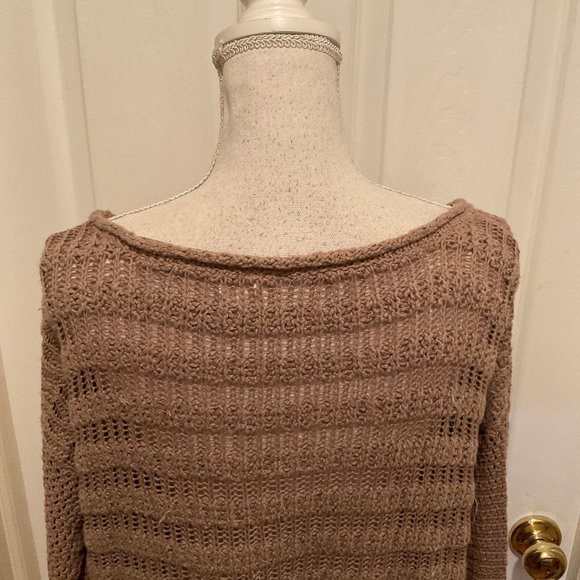 Free People Sweater M Brown Yellow Taupe Applique Long Sleeve Semi-Open Eave NWT - Picture 9 of 11